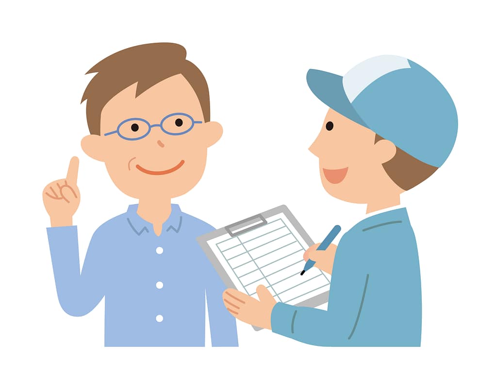 男性スタッフが男性に確認しているイラスト