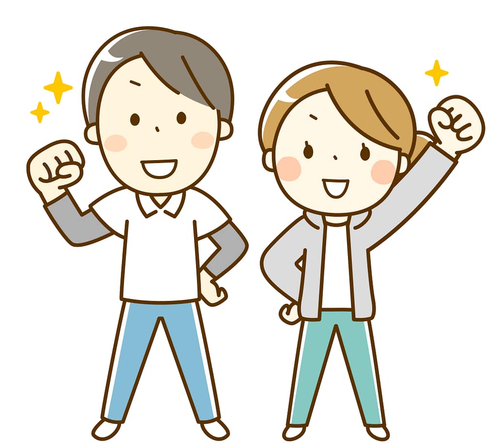 男女がかっつポーズをしているイラスト